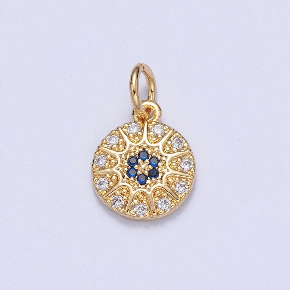 Gold Pave evil eye Pendant Blue Round Charm for Necklace Bracelet | X-100
