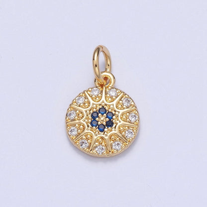 Gold Pave evil eye Pendant Blue Round Charm for Necklace Bracelet | X-100