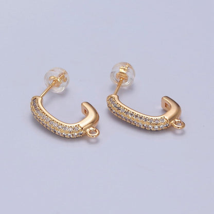 Gold Pave Hoop Earring with Open Link for Charm 16K Gold Filled Earring Supply L-739