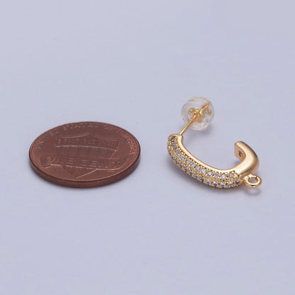 Gold Pave Hoop Earring with Open Link for Charm 16K Gold Filled Earring Supply L-739