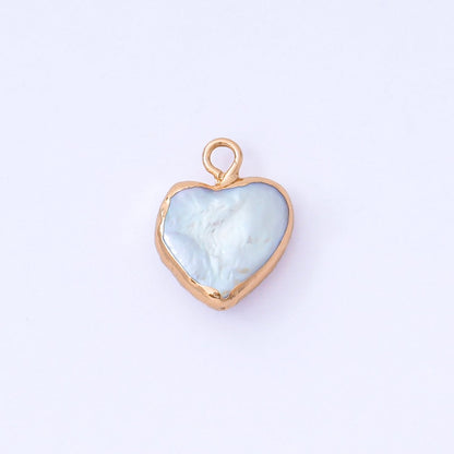 Gold Plated 14mm Baroque White Freshwater Pearl Dainty Heart Drop Charm | AF573