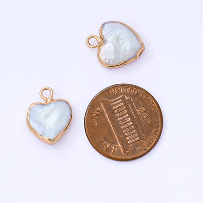 Gold Plated 14mm Baroque White Freshwater Pearl Dainty Heart Drop Charm | AF573