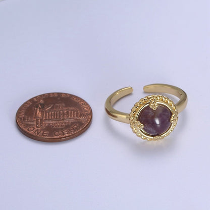 Gold Purple Amethyst Rings | Gemstone Round Ring | Gold Gem Stone Rings | Chunky Gold Statement Ring U-369