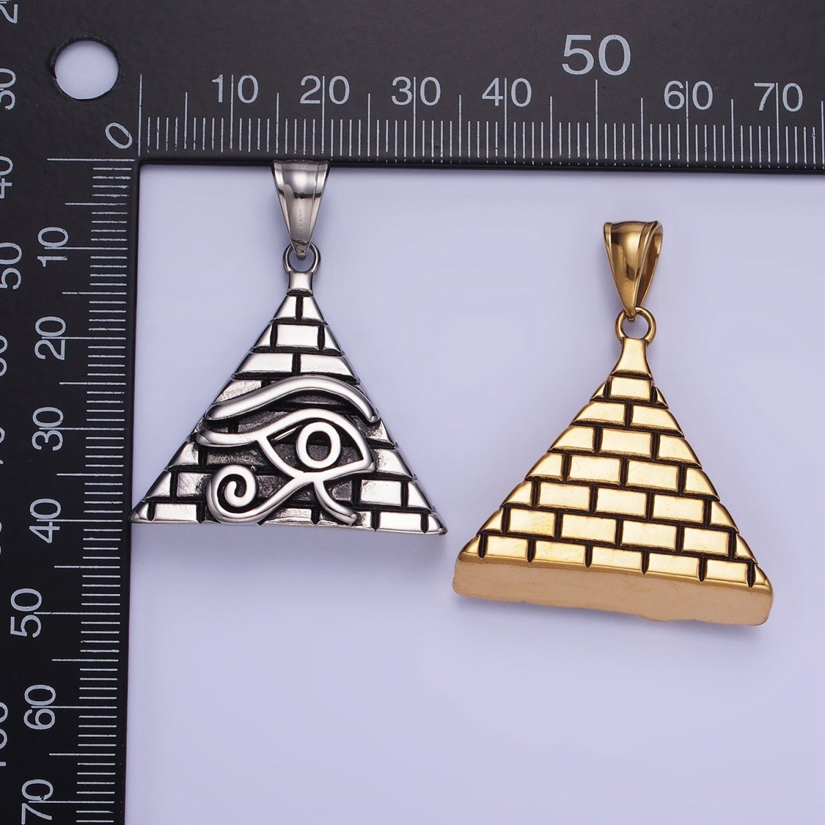Stainless Steel 40mm Evil Eye Amulet Pyramid Pendant in Gold &amp; Silver | P1203 P1204