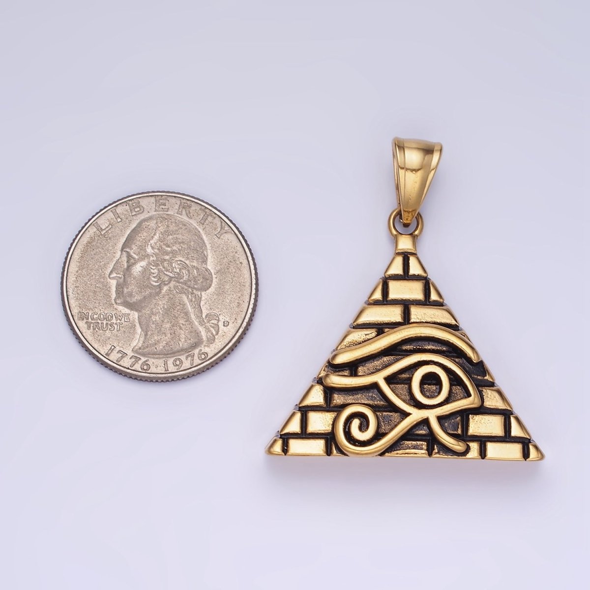 Stainless Steel 40mm Evil Eye Amulet Pyramid Pendant in Gold &amp; Silver | P1203 P1204