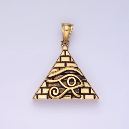Stainless Steel 40mm Evil Eye Amulet Pyramid Pendant in Gold &amp; Silver | P1203 P1204