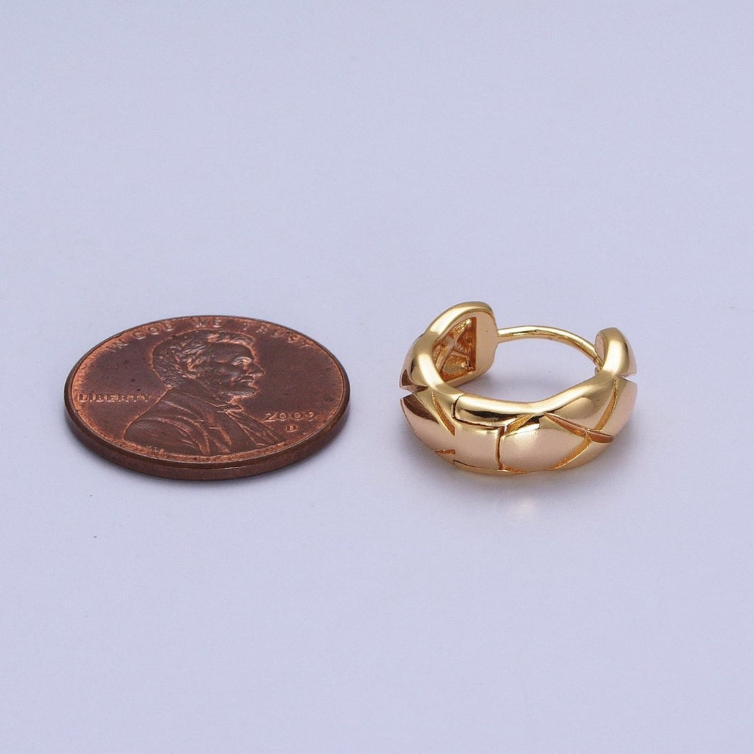 Gold Quilted X Crossed Textured 16mm Huggie Earrings | AB049
