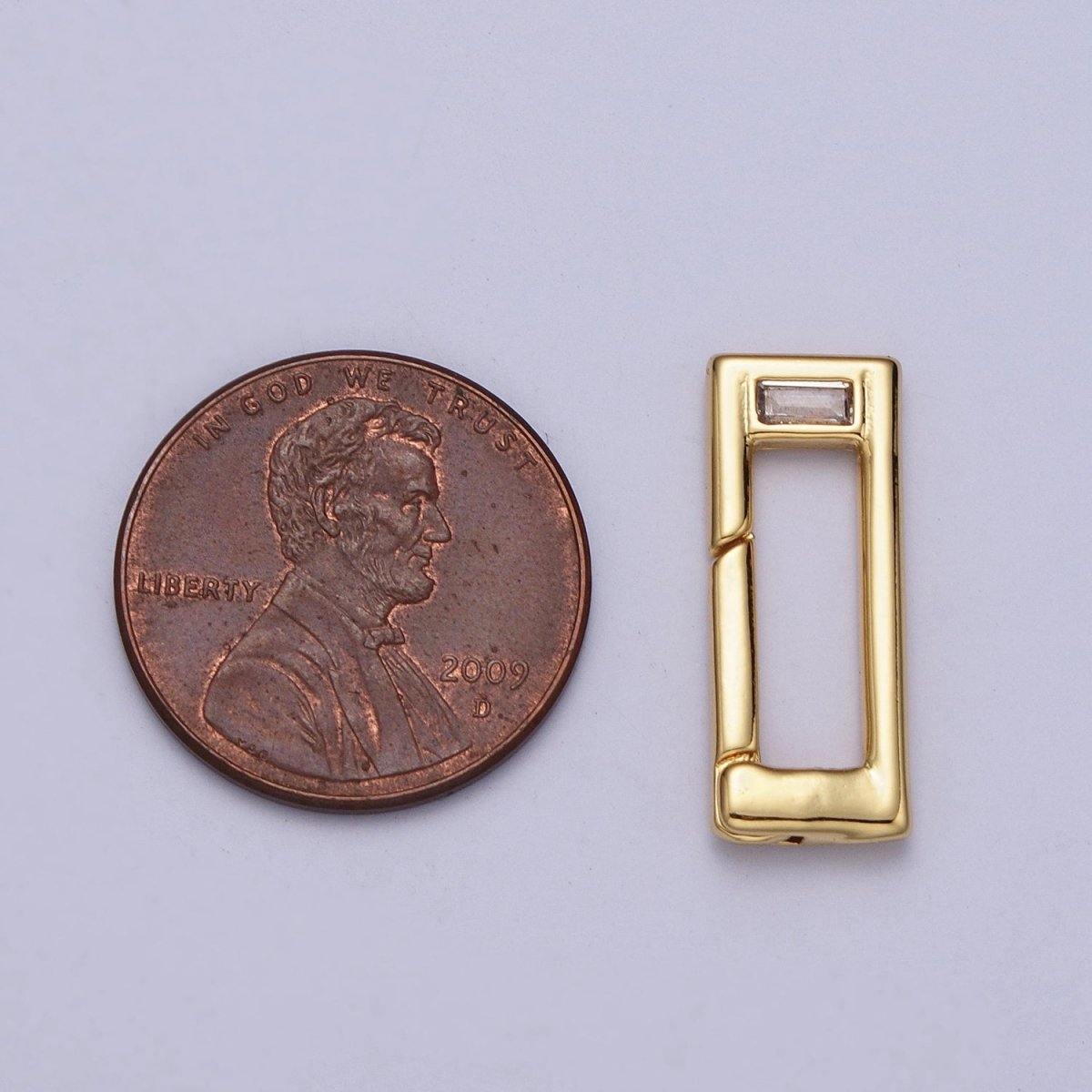 Gold Rectangular Boxy Push Spring Gate Ring Baguette Clear CZ Supply | Z034 Z-349