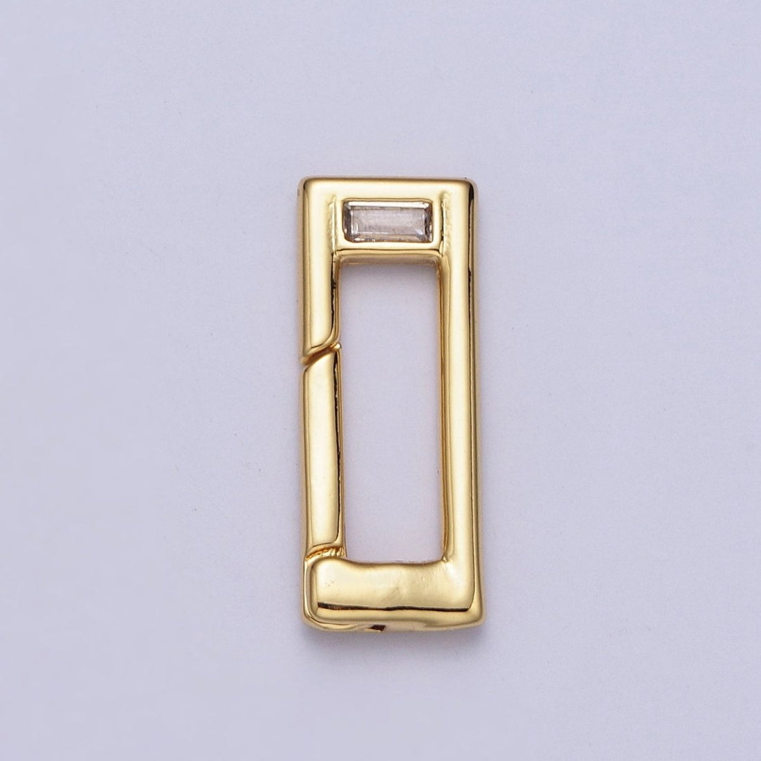 Gold Rectangular Boxy Push Spring Gate Ring Baguette Clear CZ Supply | Z034 Z-349
