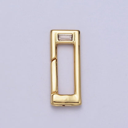 Gold Rectangular Boxy Push Spring Gate Ring Baguette Clear CZ Supply | Z034 Z-349