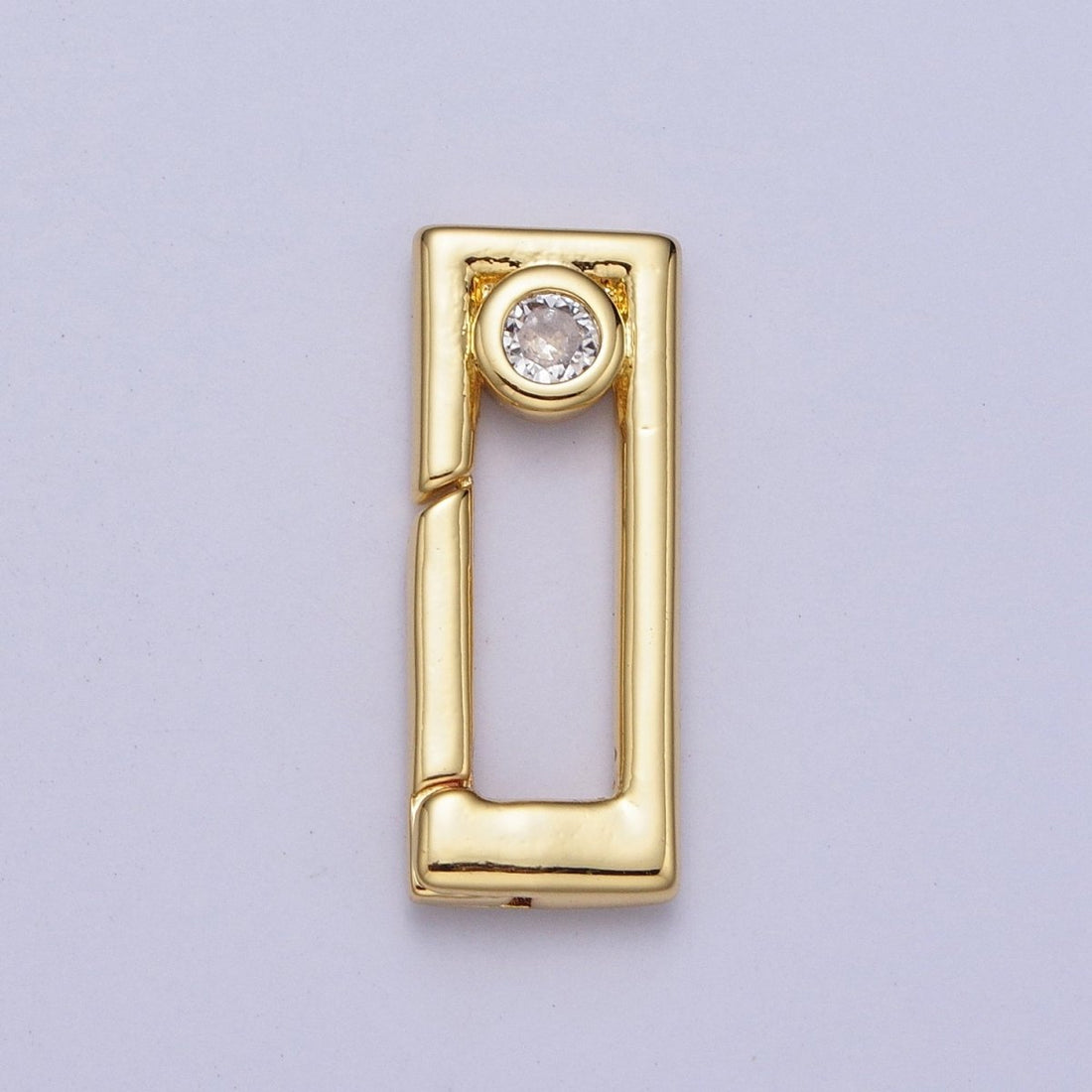 Gold Rectangular Boxy Push Spring Gate Ring Round Clear CZ Supply | Z-030