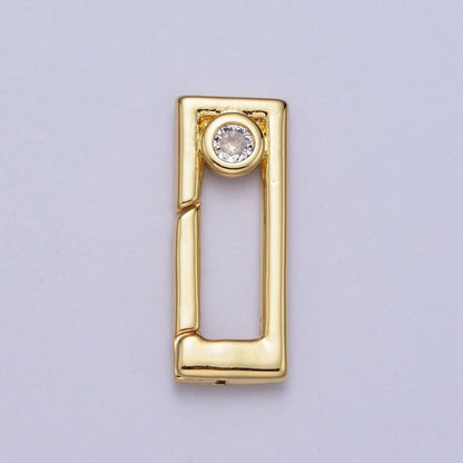 Gold Rectangular Boxy Push Spring Gate Ring Round Clear CZ Supply | Z-030