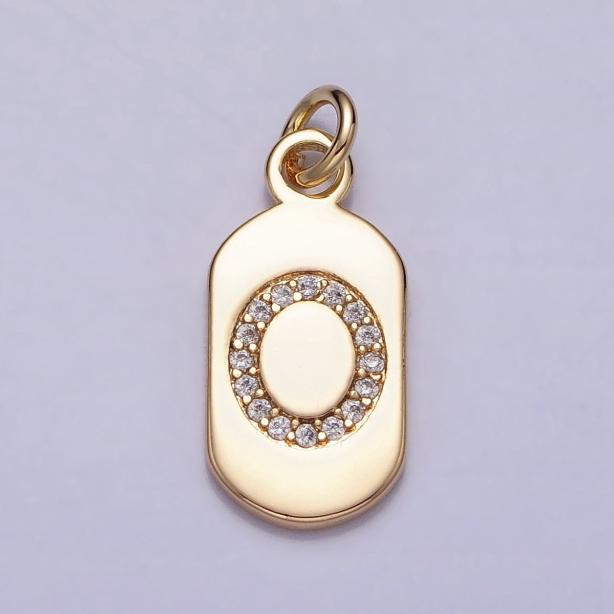 Gold Rectangular tag CZ Clear Micro Paved Personalized Initial Alphabet Name Tag Charm | A-070-A-082