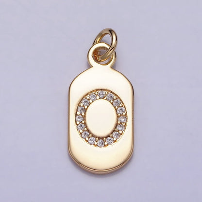 Gold Rectangular tag CZ Clear Micro Paved Personalized Initial Alphabet Name Tag Charm | A-070-A-082