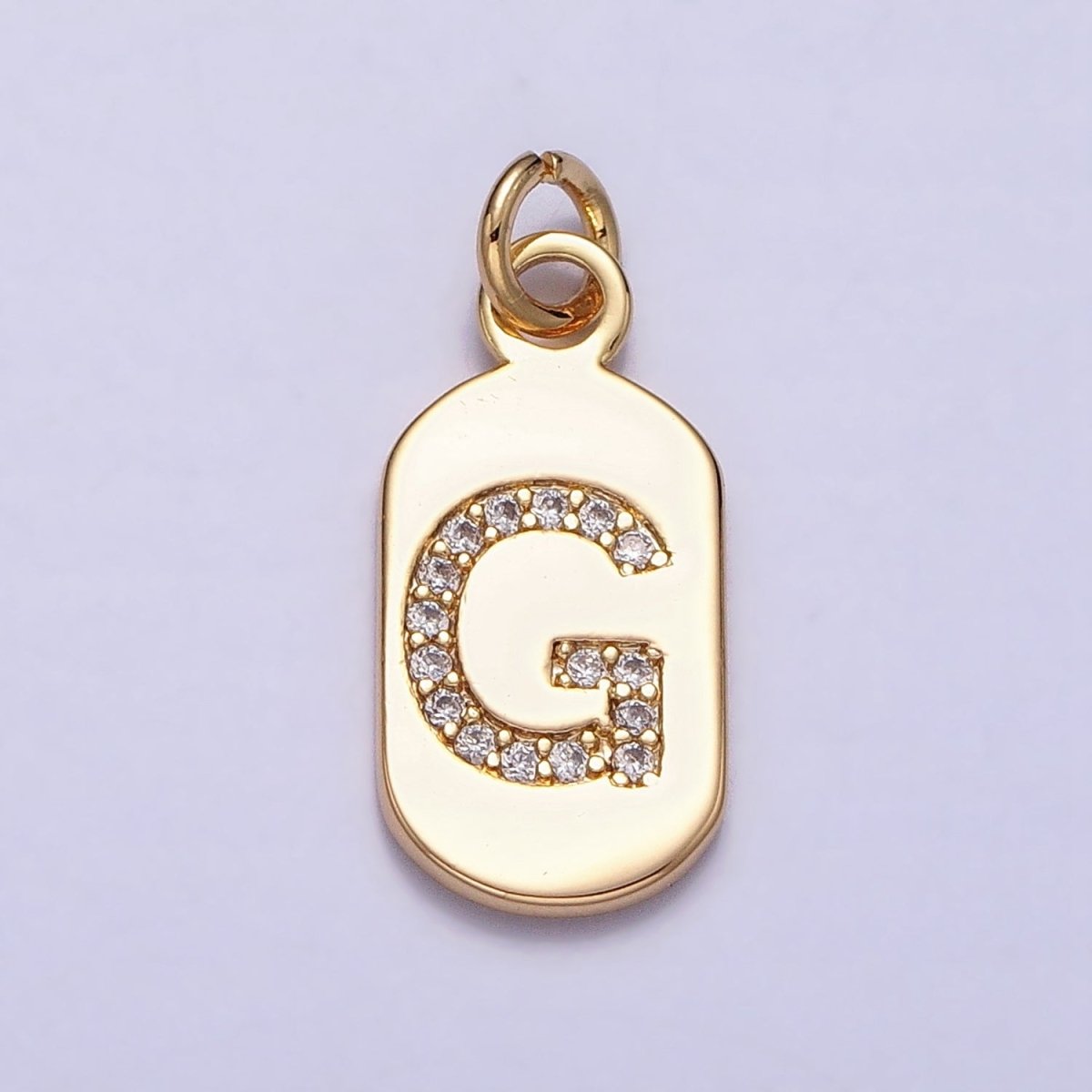 Gold Rectangular tag CZ Clear Micro Paved Personalized Initial Alphabet Name Tag Charm | A-070-A-082