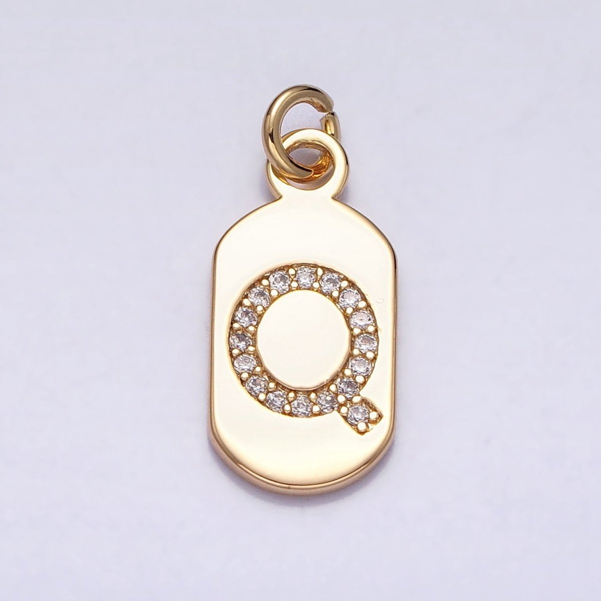 Gold Rectangular tag CZ Clear Micro Paved Personalized Initial Alphabet Name Tag Charm | A-070-A-082