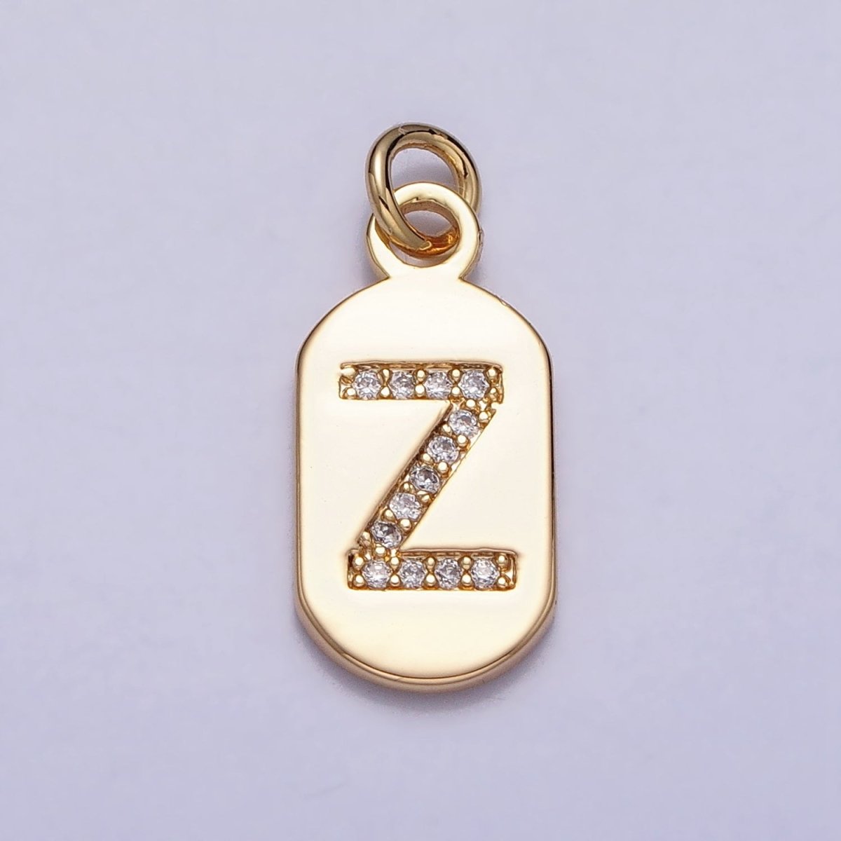 Gold Rectangular tag CZ Clear Micro Paved Personalized Initial Alphabet Name Tag Charm | A-070-A-082
