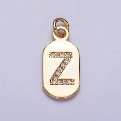 Gold Rectangular tag CZ Clear Micro Paved Personalized Initial Alphabet Name Tag Charm | A-070-A-082