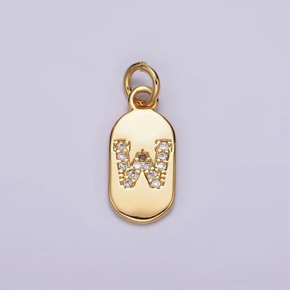 Gold Rectangular tag CZ Clear Micro Paved Personalized Initial Alphabet Name Tag Charm | A-070-A-082