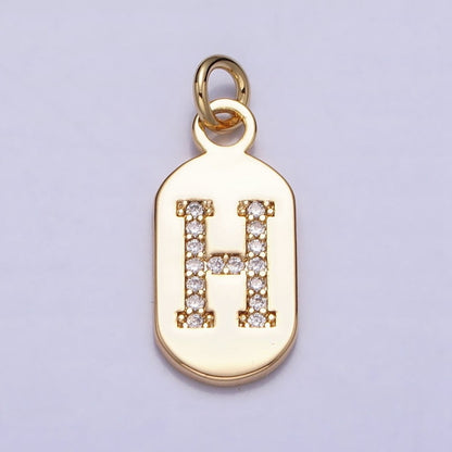 Gold Rectangular tag CZ Clear Micro Paved Personalized Initial Alphabet Name Tag Charm | A-070-A-082
