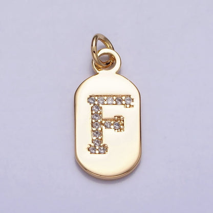 Gold Rectangular tag CZ Clear Micro Paved Personalized Initial Alphabet Name Tag Charm | A-070-A-082