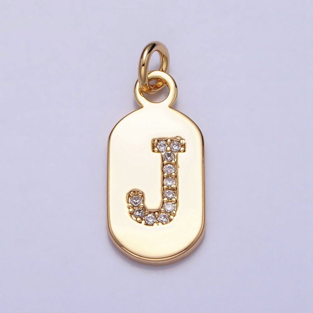 Gold Rectangular tag CZ Clear Micro Paved Personalized Initial Alphabet Name Tag Charm | A-070-A-082