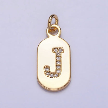 Gold Rectangular tag CZ Clear Micro Paved Personalized Initial Alphabet Name Tag Charm | A-070-A-082