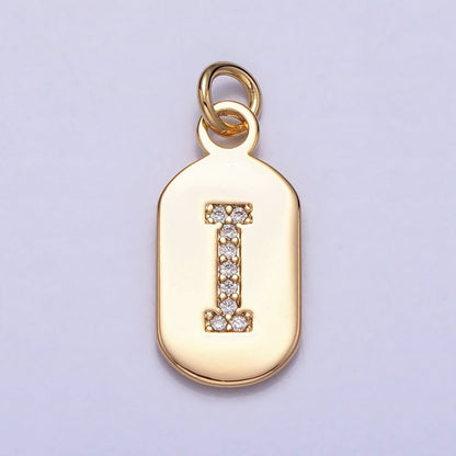 Gold Rectangular tag CZ Clear Micro Paved Personalized Initial Alphabet Name Tag Charm | A-070-A-082