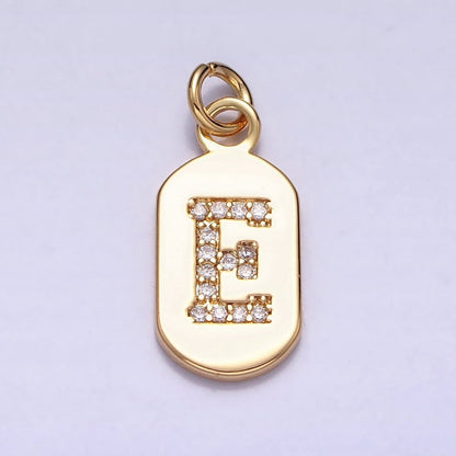 Gold Rectangular tag CZ Clear Micro Paved Personalized Initial Alphabet Name Tag Charm | A-070-A-082