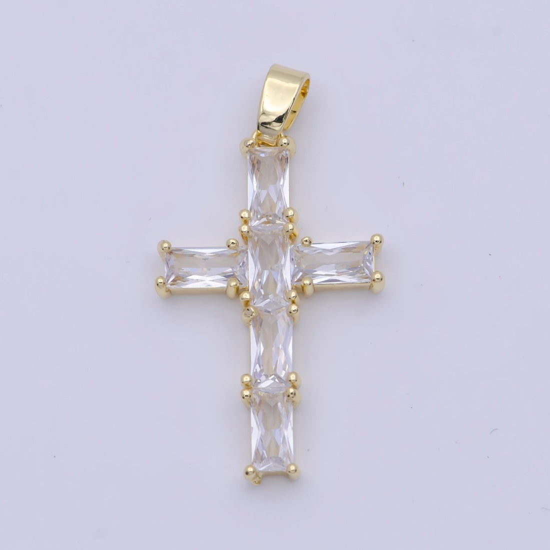 Gold Religious Cross Clear/Multicolor Baguette Cubic Zirconia Pendant | X-502 X-506