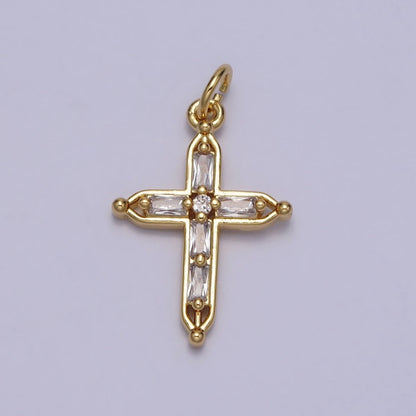 Gold Religious Pointed Passion Cross Baguette CZ Charm | AC207
