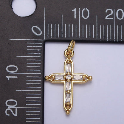 Gold Religious Pointed Passion Cross Baguette CZ Charm | AC207