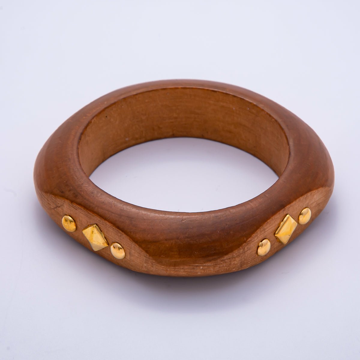 Gold Rhombus Round Dotted Studded Wood Square Bangle Bracelet | WA-04323 ~ WA-04325