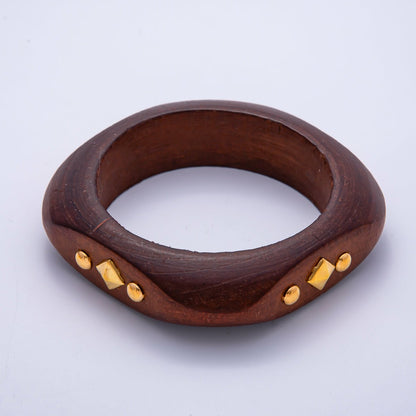 Gold Rhombus Round Dotted Studded Wood Square Bangle Bracelet | WA-04323 ~ WA-04325