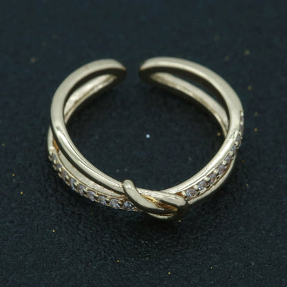 Gold Ring Double Band Ring Gold Twisted Stacking Ring Cz Ring Open Ring Adjustable Ring for Minimalist Jewelry Gift Idea S-219