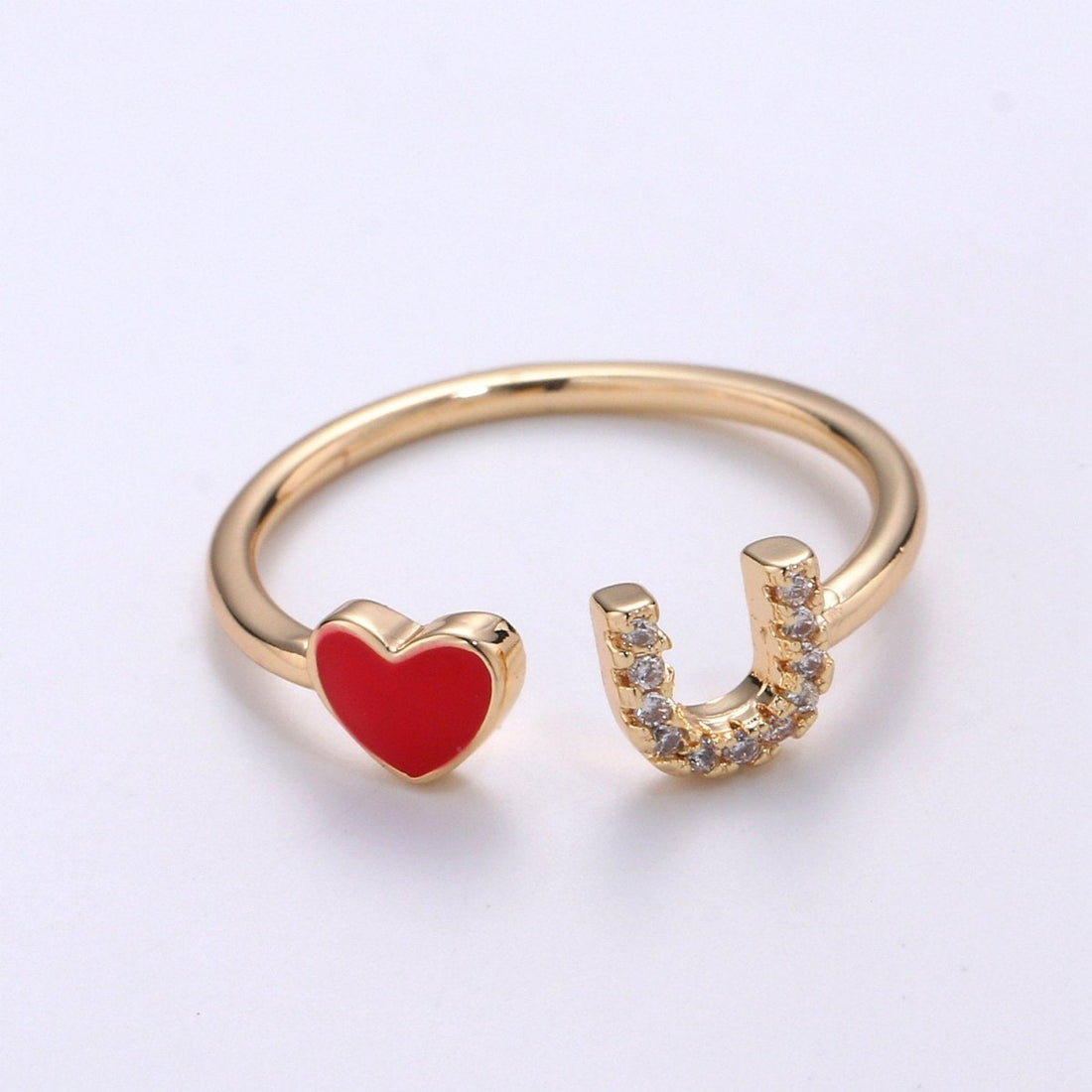 Gold Rings For Women Gold Cz Ring Red Heart Ring Dainty Ring Minimalist Ring Christmast Gift Thin Open Ring Gold Jewelry Heart Ring Love u R-076