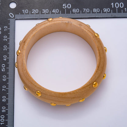 Gold Round Dotted Studded Light Brown Wood Bangle Bracelet | WA-04328
