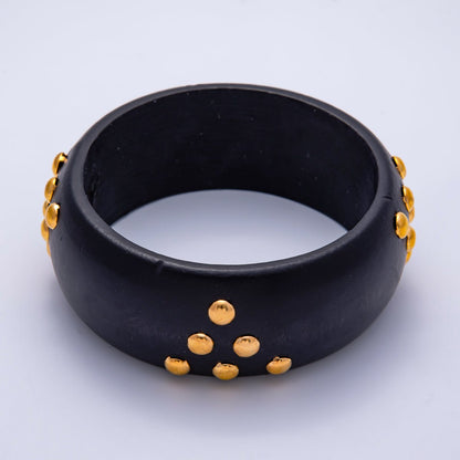 Gold Round Dotted Studded Triangle Wood Bangle Bracelet | WA-04320 ~ WA-04322