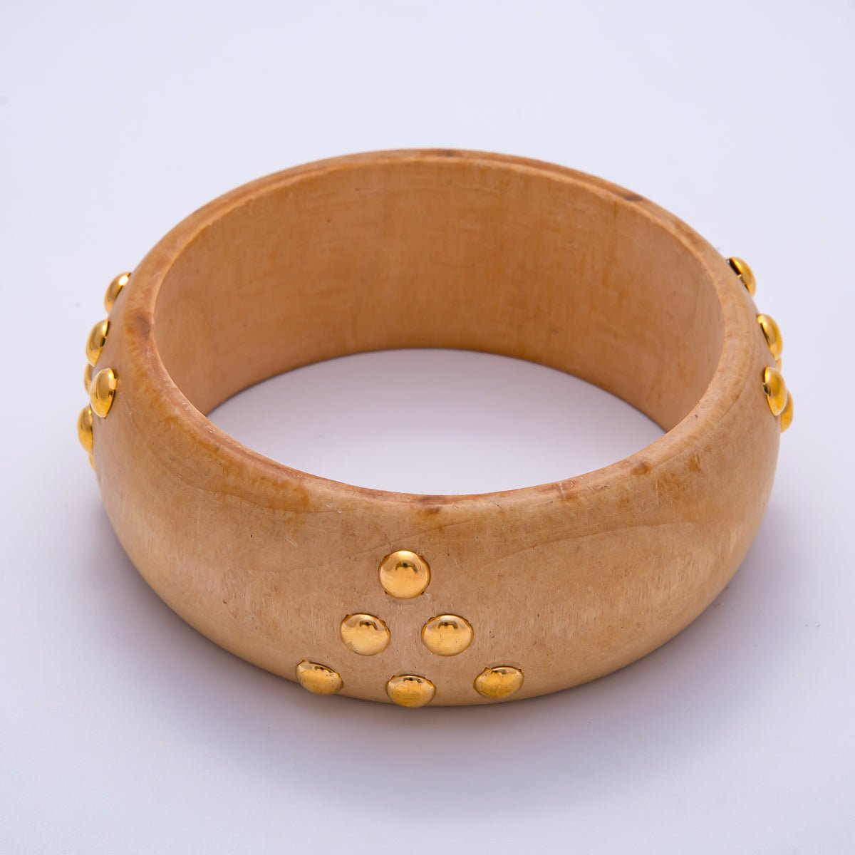 Gold Round Dotted Studded Triangle Wood Bangle Bracelet | WA-04320 ~ WA-04322