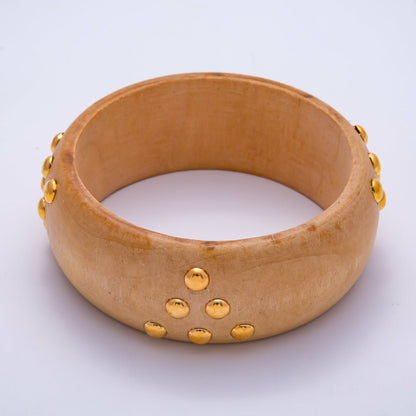 Gold Round Dotted Studded Triangle Wood Bangle Bracelet | WA-04320 ~ WA-04322
