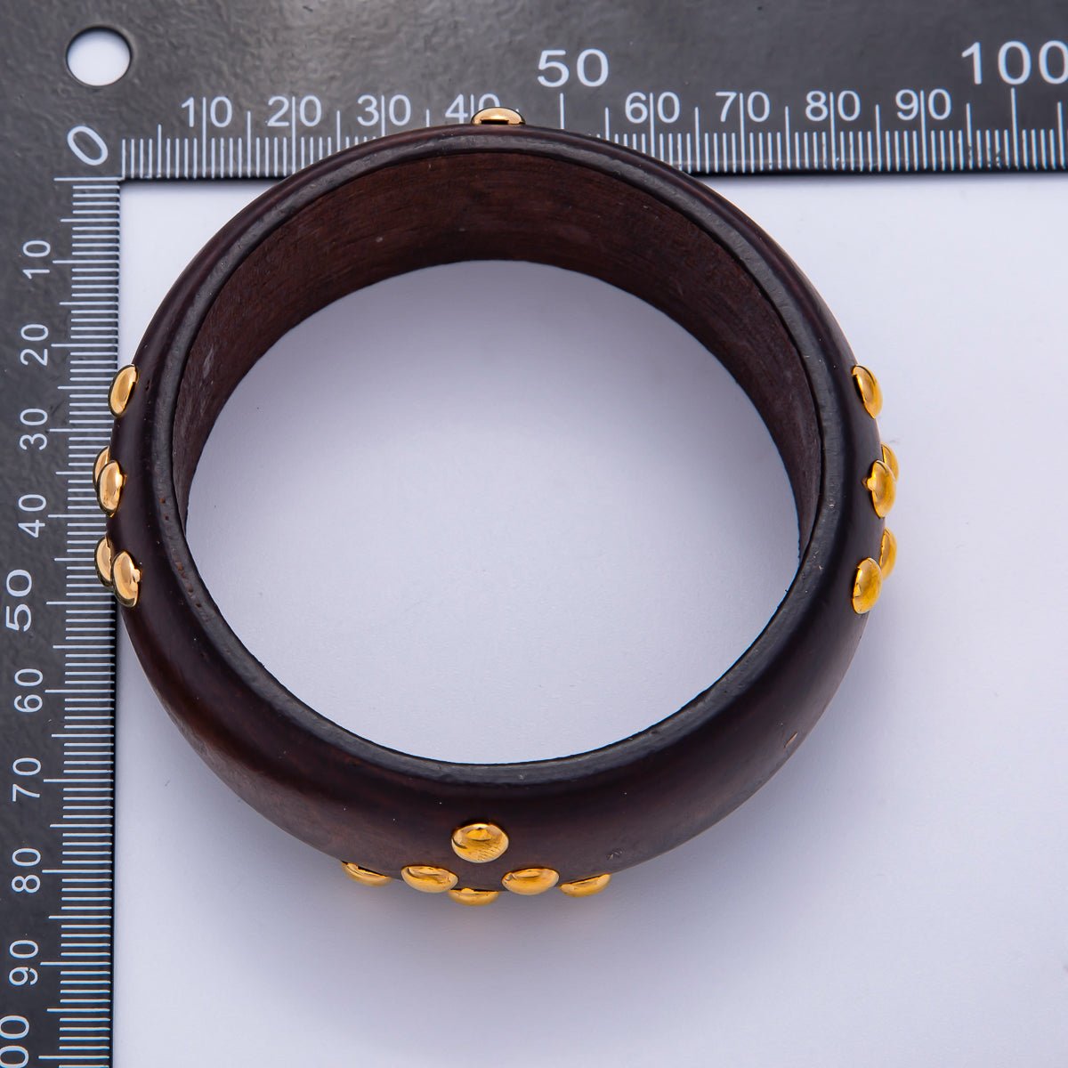 Gold Round Dotted Studded Triangle Wood Bangle Bracelet | WA-04320 ~ WA-04322