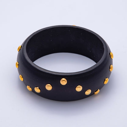 Gold Round Dotted Studded Wood Bangle Bracelet | WA-04317 ~ WA-04319