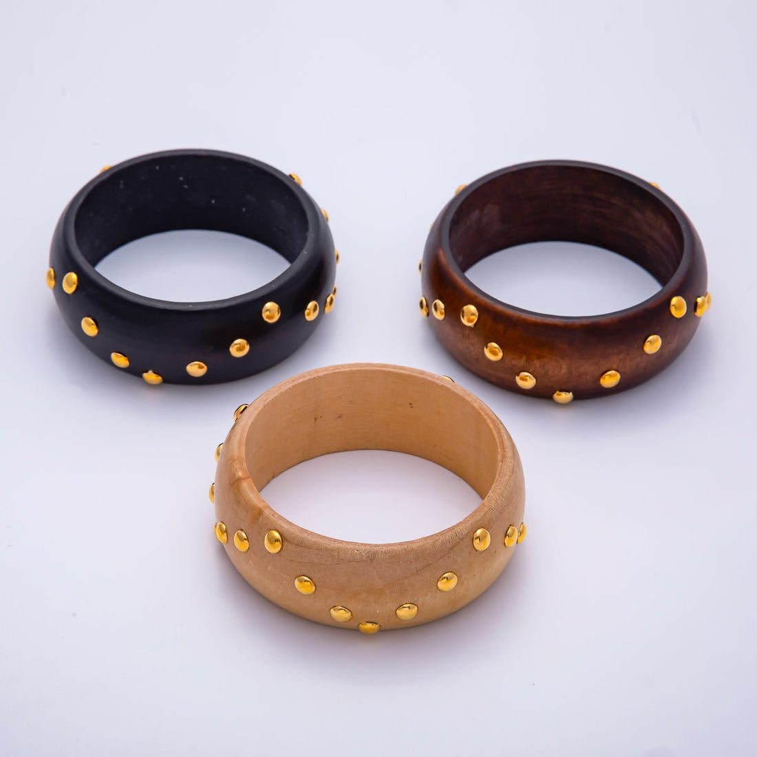 Gold Round Dotted Studded Wood Bangle Bracelet | WA-04317 ~ WA-04319