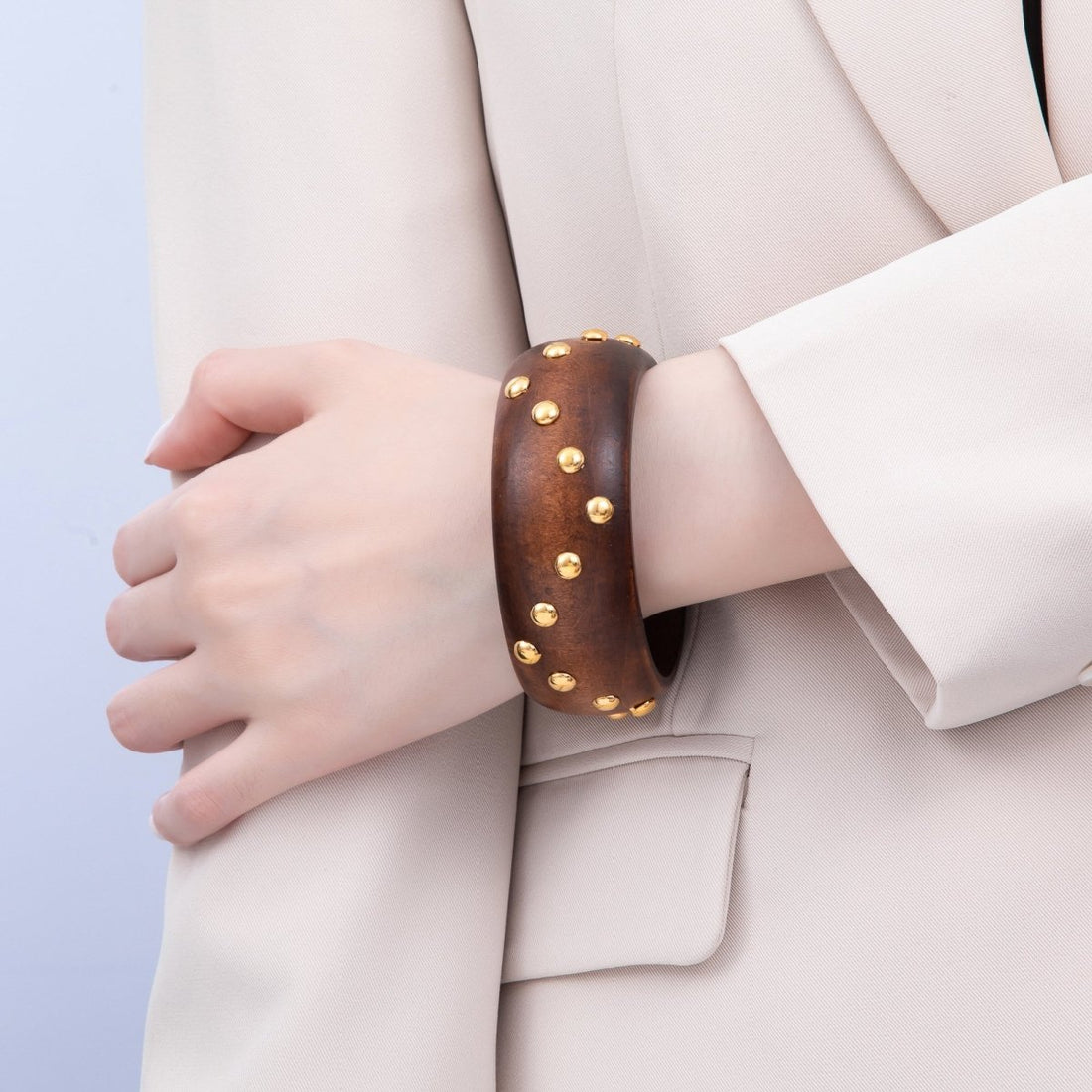 Gold Round Dotted Studded Wood Bangle Bracelet | WA-04317 ~ WA-04319