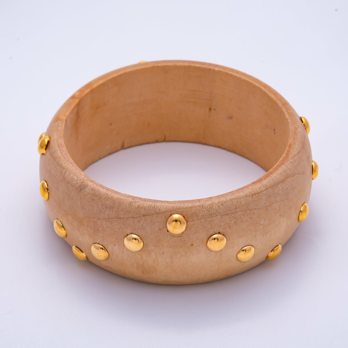 Gold Round Dotted Studded Wood Bangle Bracelet | WA-04317 ~ WA-04319