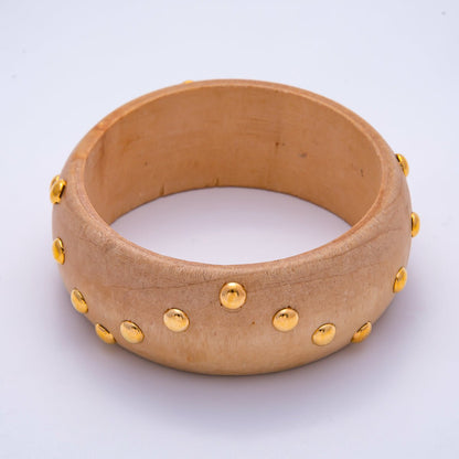 Gold Round Dotted Studded Wood Bangle Bracelet | WA-04317 ~ WA-04319