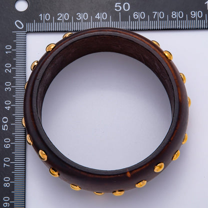 Gold Round Dotted Studded Wood Bangle Bracelet | WA-04317 ~ WA-04319