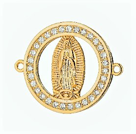 Gold Round Shape Mother Mary The Chosen Holy Mother of Jesus Virgin Mary Cubic Zirconia Bracelet Charm Finding Connector For Jewelry Making F-249