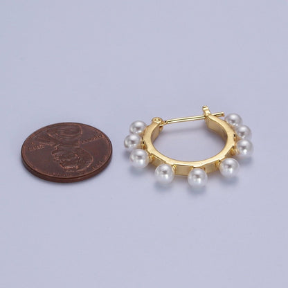 Gold Round Shell Pearl Lined Round 27mm Latch Earrings | AD-268