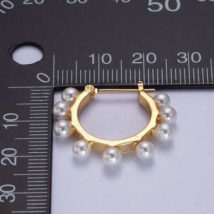 Gold Round Shell Pearl Lined Round 27mm Latch Earrings | AD-268